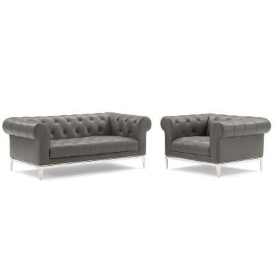 EEI-4193-GRY-SET Idyll Tufted Upholstered Leather Loveseat and Armchair
