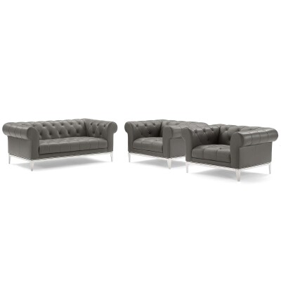 EEI-4194-GRY-SET Idyll Tufted Upholstered Leather 3 Piece Set Gray