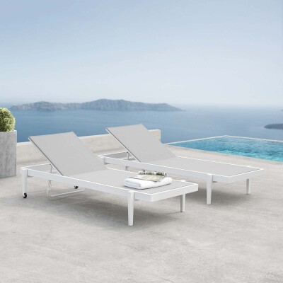 EEI-4204-WHI-GRY Charleston Outdoor Patio Aluminum Chaise Lounge Chair Set of 2 White Gray