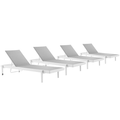 EEI-4205-WHI-GRY Charleston Outdoor Patio Aluminum Chaise Lounge Chair Set of 4 White Gray