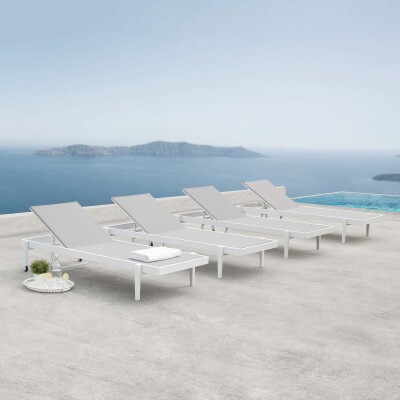 EEI-4205-WHI-GRY Charleston Outdoor Patio Aluminum Chaise Lounge Chair Set of 4 White Gray