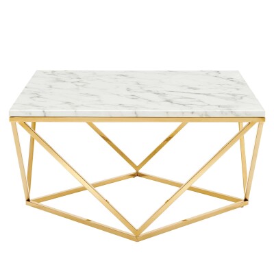 EEI-4207-GLD-WHI Vertex Gold Metal Stainless Steel Coffee Table Gold White