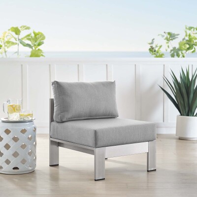 EEI-4227-SLV-GRY Shore Sunbrella® Fabric Aluminum Outdoor Patio Armless Chair Silver Gray
