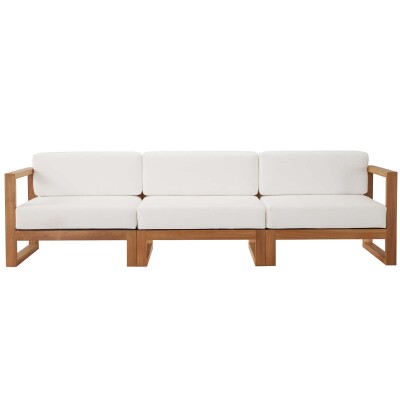 EEI-4254-NAT-WHI-SET Upland Outdoor Patio Teak Wood 3-Piece Sectional Sofa Set Natural White