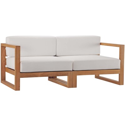EEI-4256-NAT-WHI-SET Upland Outdoor Patio Teak Wood 2-Piece Sectional Sofa Loveseat Natural White