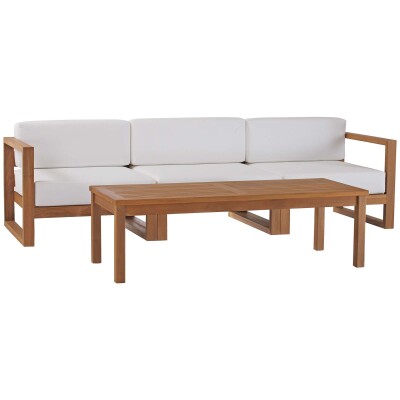 EEI-4257-NAT-WHI-SET Upland Outdoor Patio Teak Wood 4-Piece Furniture Set Natural White