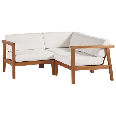 EEI-4258-NAT-WHI-SET Bayport Outdoor Patio Teak Wood 3-Piece Sectional Sofa Set Natural White