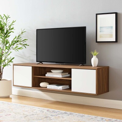 EEI-4265-WAL-WHI Transmit 60" Wall Mount TV Stand Walnut White