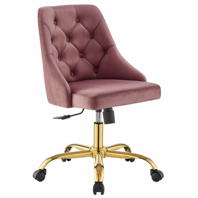EEI-4368-GLD-DUS Distinct Tufted Swivel Performance Velvet Office Chair Gold Dusty Rose