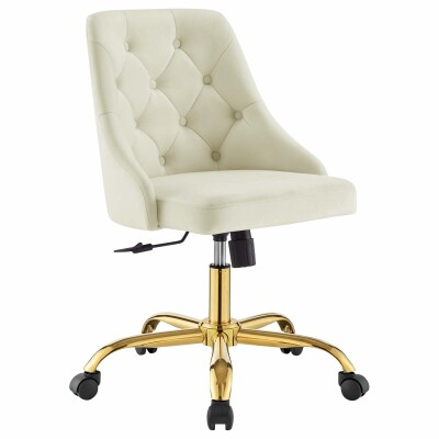 EEI-4368-GLD-IVO Distinct Tufted Swivel Performance Velvet Office Chair Gold Ivory