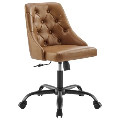 EEI-4370-BLK-TAN Distinct Tufted Swivel Vegan Leather Office Chair Black Tan