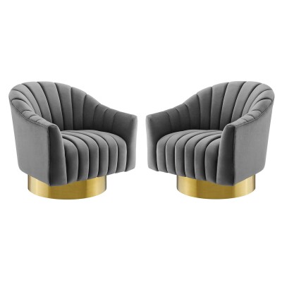 EEI-4430-GRY Buoyant Swivel Chair Performance Velvet Set of 2 Gray