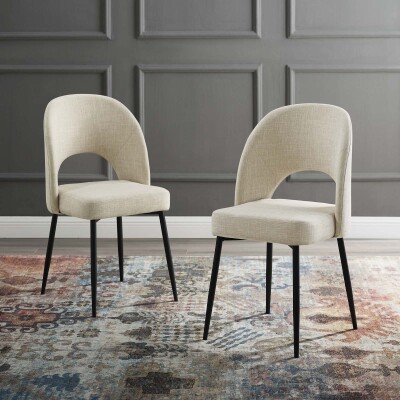 EEI-4490-BLK-BEI Rouse Dining Side Chair Upholstered Fabric Set of 2 Black Beige