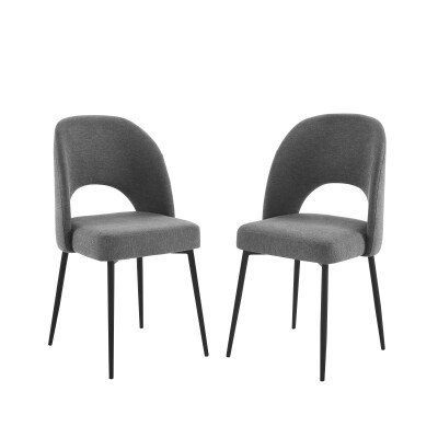 EEI-4490-BLK-CHA Rouse Dining Side Chair Upholstered Fabric Set of 2 Black Charcoal