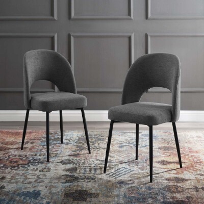 EEI-4490-BLK-CHA Rouse Dining Side Chair Upholstered Fabric Set of 2 Black Charcoal