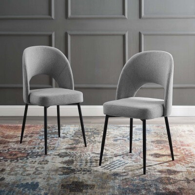 EEI-4490-BLK-LGR Rouse Dining Side Chair Upholstered Fabric Set of 2 Black Light Gray