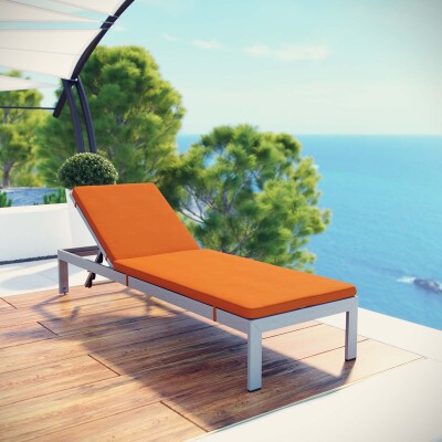 EEI-4502-SLV-ORA Shore Outdoor Patio Aluminum Chaise with Cushions Silver Orange