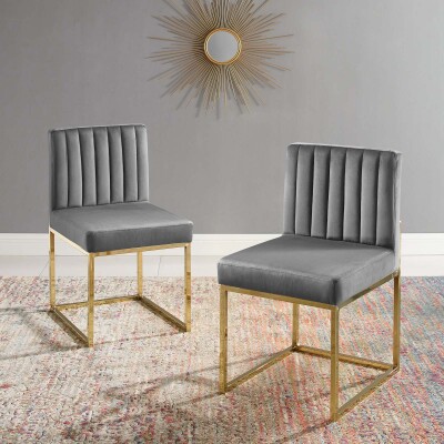 EEI-4507-GLD-CHA Carriage Dining Chair Performance Velvet Set of 2 Gold Charcoal