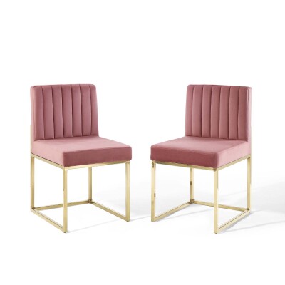 EEI-4507-GLD-DUS Carriage Dining Chair Performance Velvet Set of 2 Gold Dusty Rose