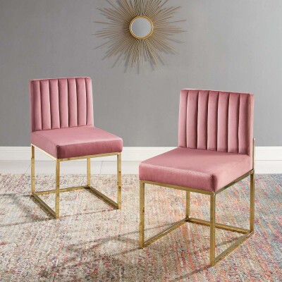 EEI-4507-GLD-DUS Carriage Dining Chair Performance Velvet Set of 2 Gold Dusty Rose