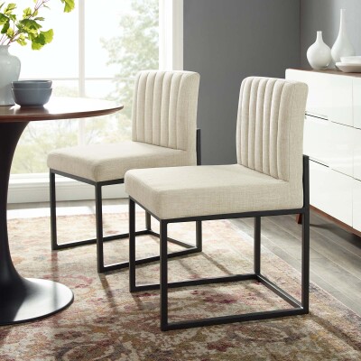 EEI-4508-BLK-BEI Carriage Dining Chair Upholstered Fabric Set of 2 Black Beige