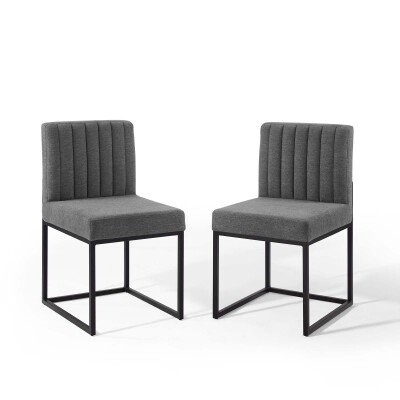 EEI-4508-BLK-CHA Carriage Dining Chair Upholstered Fabric Set of 2 Black Charcoal