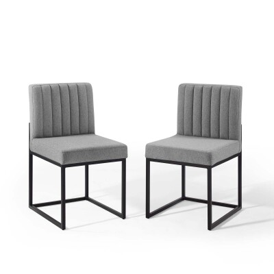 EEI-4508-BLK-LGR Carriage Dining Chair Upholstered Fabric Set of 2 Black Light Gray