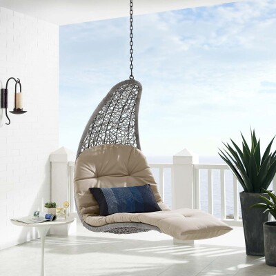 EEI-4589-LGR-BEI Landscape Outdoor Patio Hanging Chaise Lounge Outdoor Patio Swing Chair Light Gray Beige