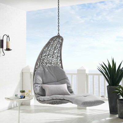 EEI-4589-LGR-GRY Landscape Outdoor Patio Hanging Chaise Lounge Outdoor Patio Swing Chair Light Gray Gray