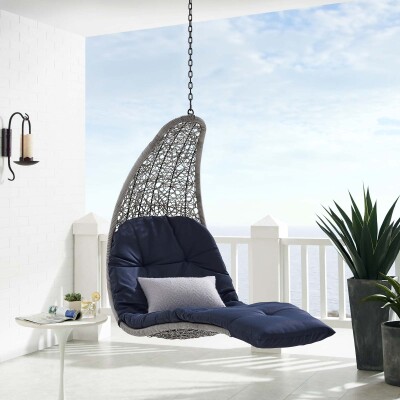 EEI-4589-LGR-NAV Landscape Outdoor Patio Hanging Chaise Lounge Outdoor Patio Swing Chair Light Gray Navy
