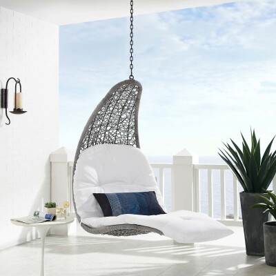 EEI-4589-LGR-WHI Landscape Outdoor Patio Hanging Chaise Lounge Outdoor Patio Swing Chair Light Gray White
