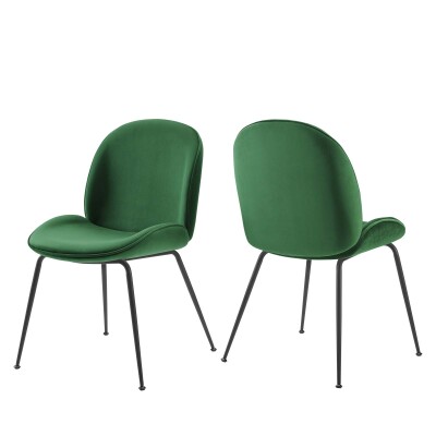 EEI-4635-EME Scoop Black Powder Coated Steel Leg Performance Velvet Dining Chairs - Set of 2 Emerald