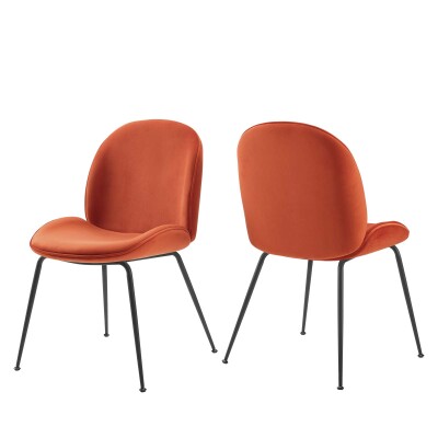 EEI-4635-ORA Scoop Black Powder Coated Steel Leg Performance Velvet Dining Chairs (Set of 2) Orange