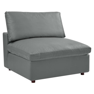 EEI-4694-GRY Commix Down Filled Overstuffed Vegan Leather Armless Chair Gray