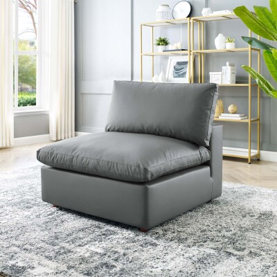 EEI-4694-GRY Commix Down Filled Overstuffed Vegan Leather Armless Chair Gray
