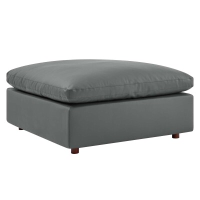EEI-4695-GRY Commix Down Filled Overstuffed Vegan Leather Ottoman Gray