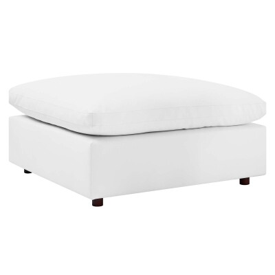 EEI-4695-WHI Commix Down Filled Overstuffed Vegan Leather Ottoman White