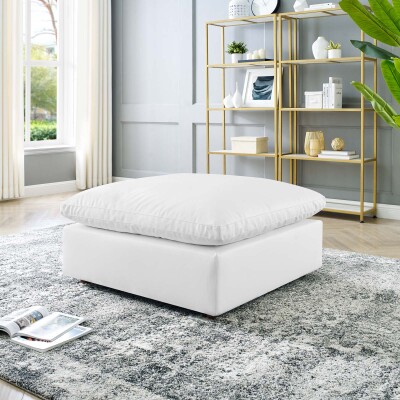EEI-4695-WHI Commix Down Filled Overstuffed Vegan Leather Ottoman White
