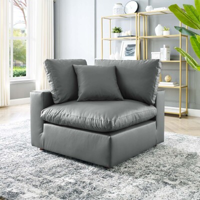 EEI-4696-GRY Commix Down Filled Overstuffed Vegan Leather Corner Chair Gray