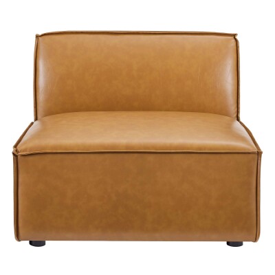 A tan leather lounge chair on a white background.
