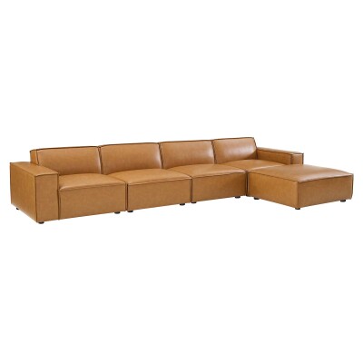 EEI-4711-TAN Restore 5 Pieces Vegan Leather Sectional Sofa in Tan