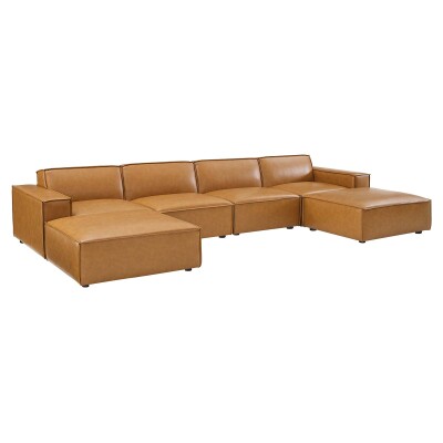 EEI-4713-TAN Restore 6 Pieces Vegan Leather Sectional Sofa in Tan