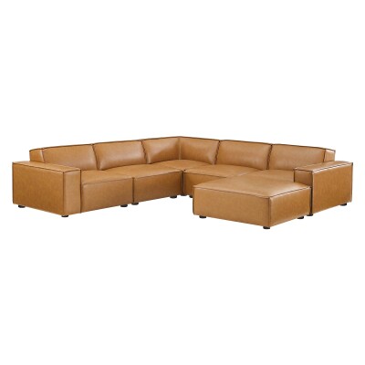 EEI-4714-TAN Restore 6 Pieces Vegan Leather Sectional Sofa in Tan