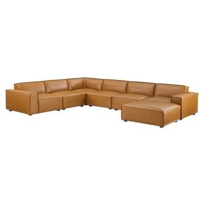 EEI-4716-TAN Restore 7 Pieces Vegan Leather Sectional Sofa in Tan
