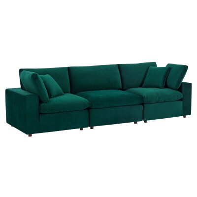 EEI-4817-GRN Commix Down Filled Overstuffed Performance Velvet 3-Seater Sofa Green