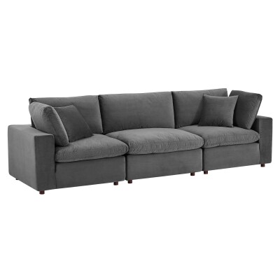 EEI-4817-GRY Commix Down Filled Overstuffed Performance Velvet 3-Seater Sofa Gray