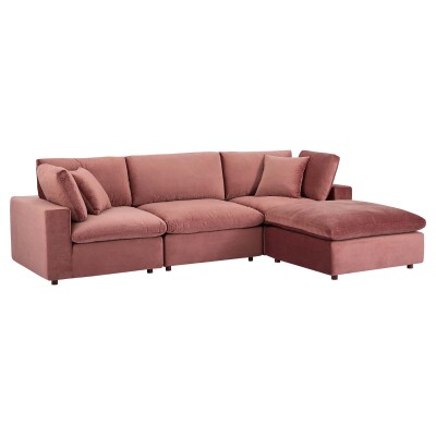 EEI-4818-DUS Commix Down Filled Overstuffed Performance Velvet 4-Piece Sectional Sofa Dusty Rose