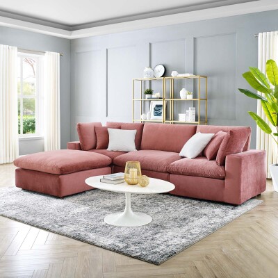 EEI-4818-DUS Commix Down Filled Overstuffed Performance Velvet 4-Piece Sectional Sofa Dusty Rose