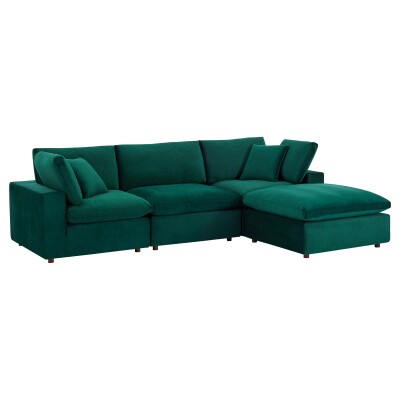 EEI-4818-GRN Commix Down Filled Overstuffed Performance Velvet 4-Piece Sectional Sofa Green