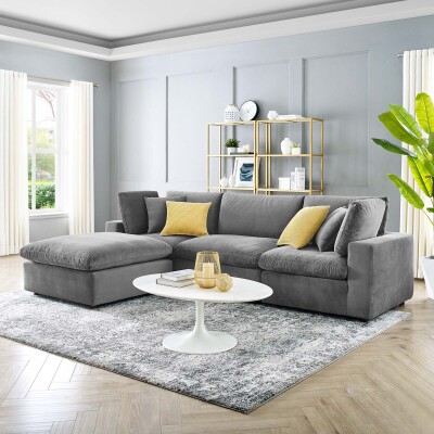 EEI-4818-GRY Commix Down Filled Overstuffed Performance Velvet 4-Piece Sectional Sofa Gray
